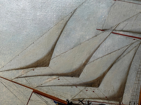 French 19th Century Oil Painting Marine Barquentine Ship Charles James Off Dunkirk - Cheshire Antiques Consultant