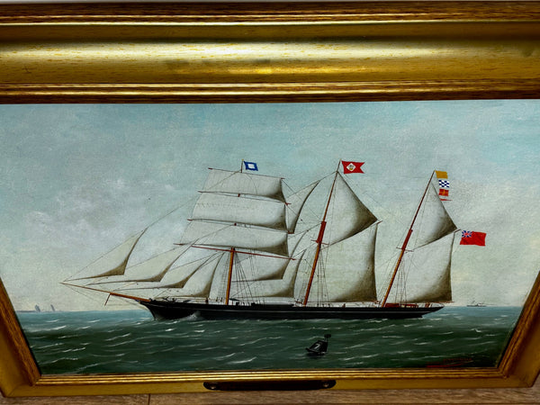French 19th Century Oil Painting Marine Barquentine Ship Charles James Off Dunkirk - Cheshire Antiques Consultant