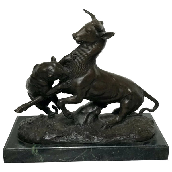 French Bronze Lioness Hunting Prey Buffalo Sculpture After Georges Gardet - Cheshire Antiques Consultant