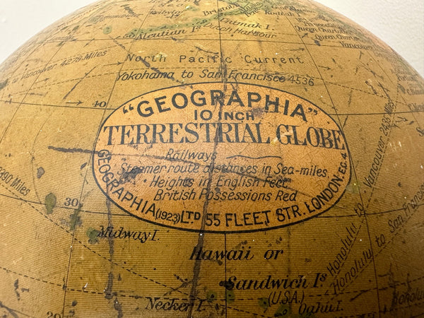 Geographic 10 Inch Terrestrial Globe Atlas Railways Steamer Sea Routes - Cheshire Antiques Consultant