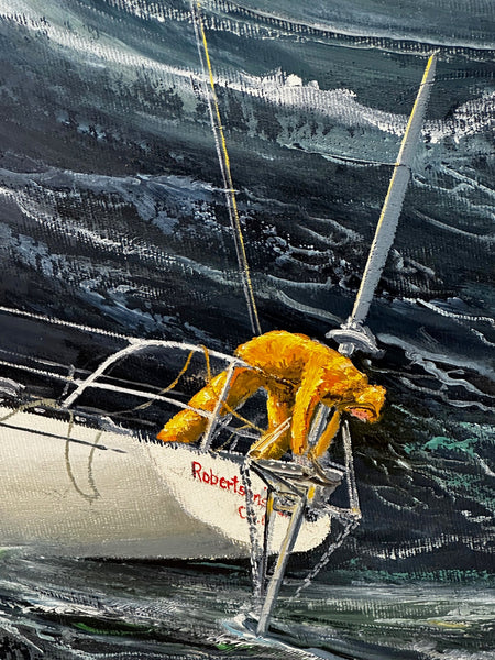 Huge Marine Oil Painting Racing Yacht No 7 Robertsons Golly Transatlantic Race - Cheshire Antiques Consultant