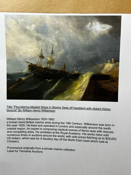 Huge Victorian Oil Painting Floundering Ships Awaiting Rescue By William Henry Williamson - Cheshire Antiques Consultant