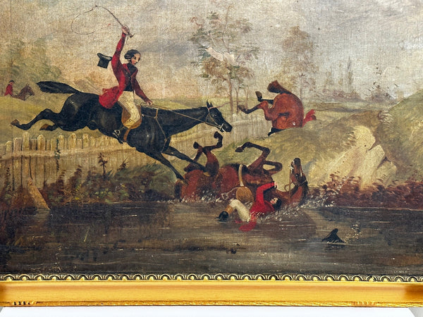 Hunting Horse Rider Red Coats An Unfortunate Fall Oil Painting Follower Of Alken - Cheshire Antiques Consultant