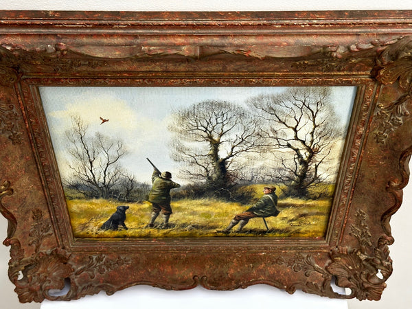 Hunting Party Oil Painting Gentlemen Shooting Pheasant In Moor Your Bird Sir - Cheshire Antiques Consultant