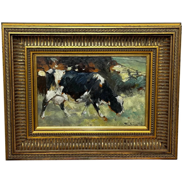 Impressionist Scottish Edwardian Animal Oil Painting Friesian Cow by George Smith - Cheshire Antiques Consultant