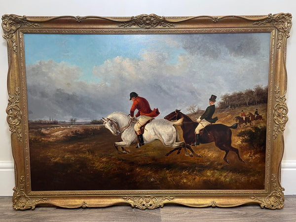 Large 19th Century Hunting Charging Red Coat Horse Riders Oil Painting By Thomas Smythe - Cheshire Antiques Consultant