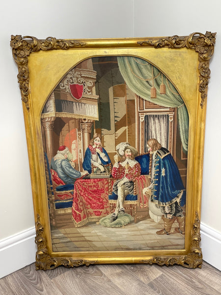 Large 19th Century Tapestry French Royal Court "Playing Chess" - Cheshire Antiques Consultant