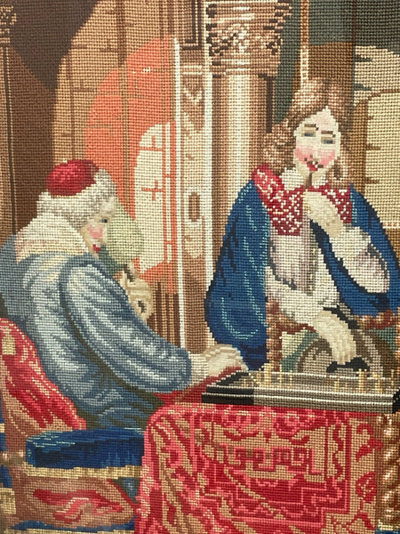 Large 19th Century Tapestry French Royal Court "Playing Chess" - Cheshire Antiques Consultant