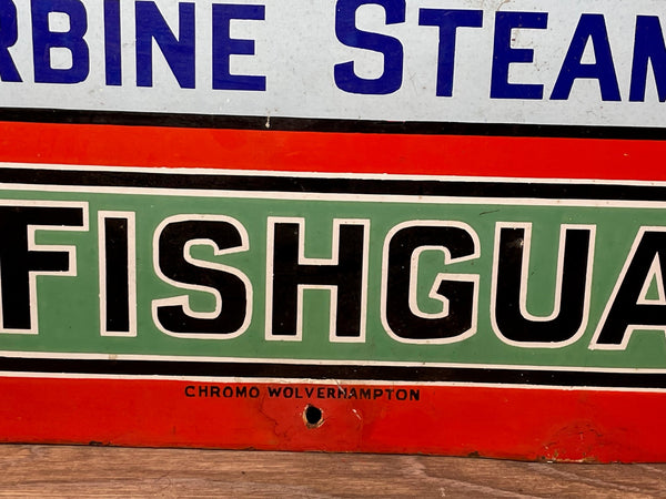 Large Enamel Sign Great Western Railway To Ireland By New Fishguard Route - Cheshire Antiques Consultant
