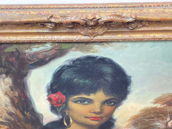 Large Impressionist Oil Painting Gypsy Girl Portrait Signed Willi de Pré - Cheshire Antiques Consultant