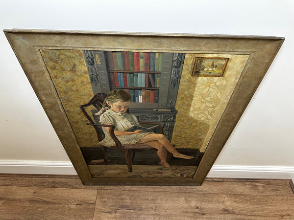 Large Oil Painting Girl Reading A Story Book Once Upon A Time By William Turner - Cheshire Antiques Consultant