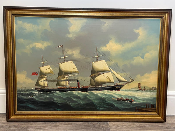 Large Oil Painting Sailing Steam Ship Orinoco By Salvatore Colacicco - Cheshire Antiques Consultant
