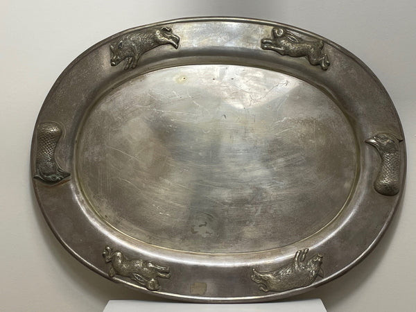 Large Victorian Danish Silver Plate Hunting Sporting Meat Platter Salver - Cheshire Antiques Consultant