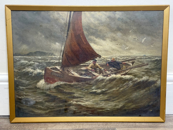 Marine Oil Painting Fishing Boat Off Ayrshire Coast Ailsa Craig By Frank Kipling - Cheshire Antiques Consultant