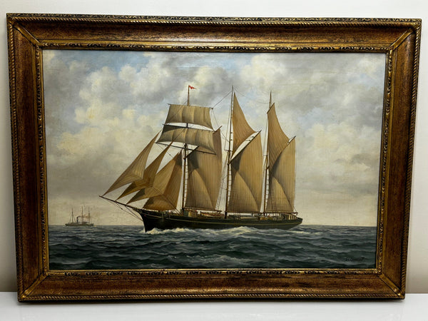 Marine Oil Painting Schooner Ship Kathleen & May By John L Chapman - Cheshire Antiques Consultant