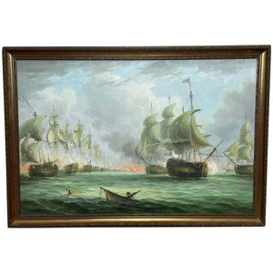 Marine Oil Painting Sea Battle War Ships Off Trafalgar By James Hardy - Cheshire Antiques Consultant