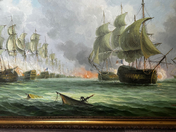 Marine Oil Painting Sea Battle War Ships Off Trafalgar By James Hardy - Cheshire Antiques Consultant