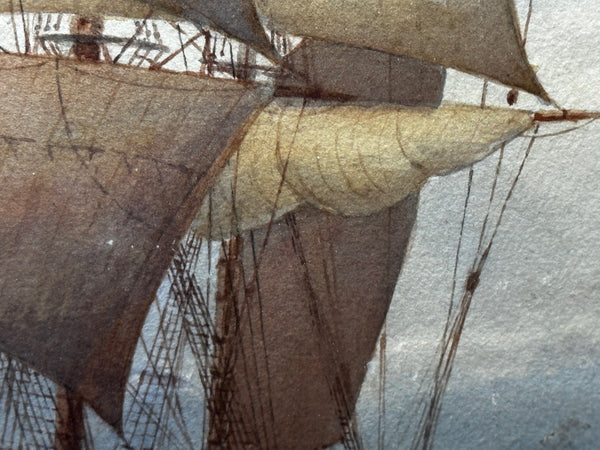 Marine Watercolour Barque Sailing Ship C1900 By Samuel John Milton Brown - Cheshire Antiques Consultant