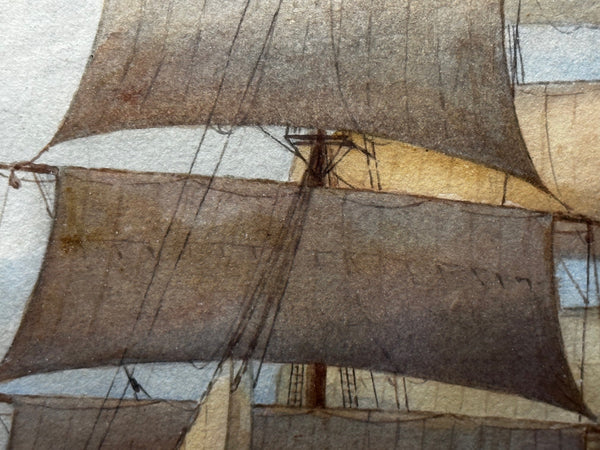 Marine Watercolour Barque Sailing Ship C1900 By Samuel John Milton Brown - Cheshire Antiques Consultant