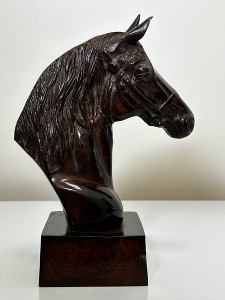 Mid Century Sporting Equine Bronze Horse Head Bust Sculpture - Cheshire Antiques Consultant