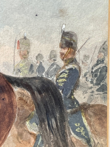Military Watercolour Prince of Wales Own 10th Royal Hussars Guard On Horseback By Henry Martens - Cheshire Antiques Consultant