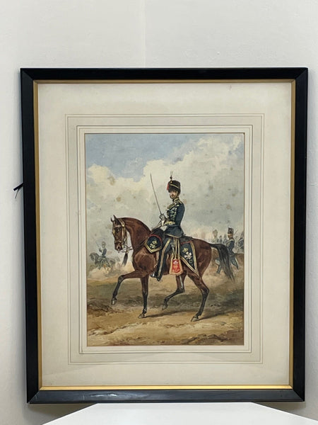 Military Watercolour Prince of Wales Own 10th Royal Hussars Guard On Horseback By Henry Martens - Cheshire Antiques Consultant