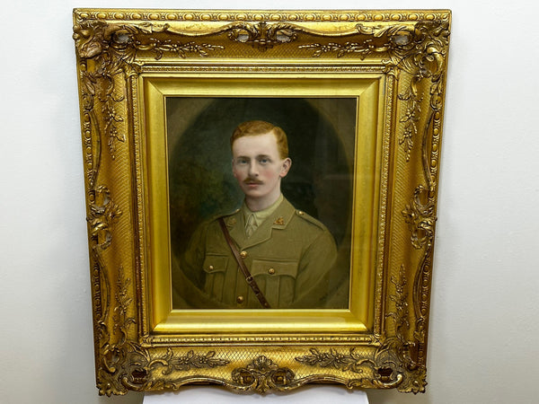 Military WW1 Oil Painting Portrait Young Gentlemen British Army Soldier C1915 - Cheshire Antiques Consultant