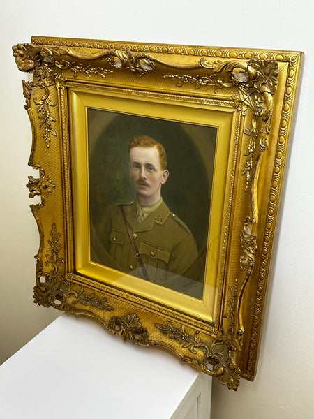 Military WW1 Oil Painting Portrait Young Gentlemen British Army Soldier C1915 - Cheshire Antiques Consultant