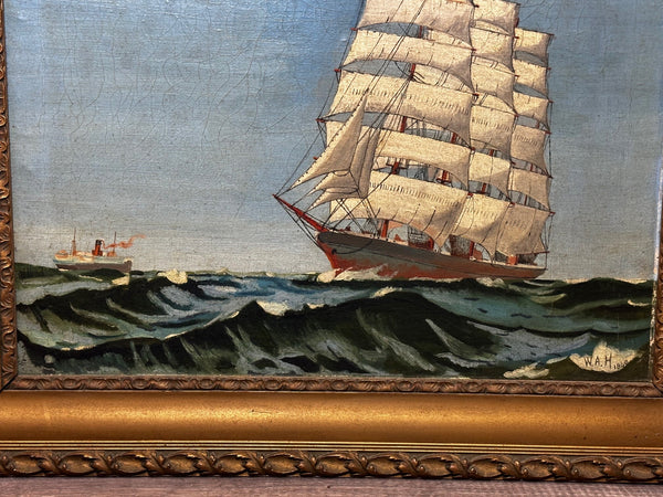 Nautical Oil Painting Clipper & Steam Ships Sailing Choppy Scottish Clyde - Cheshire Antiques Consultant