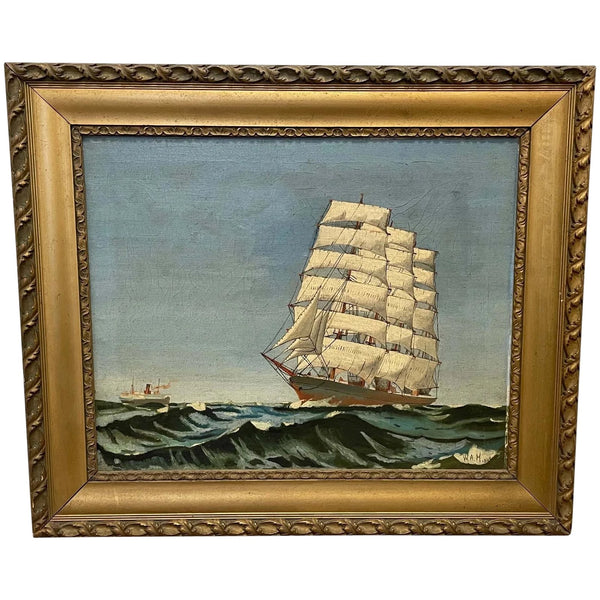 Nautical Oil Painting Clipper & Steam Ships Sailing Choppy Scottish Clyde - Cheshire Antiques Consultant