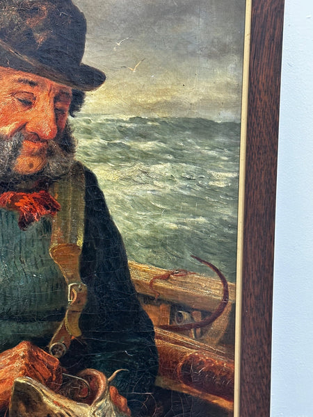 Newlyn Oil Painting Marine Portrait Cornish Sea Fisherman Hooked Catch - Cheshire Antiques Consultant