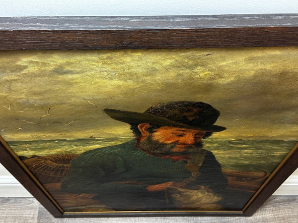 Newlyn Oil Painting Marine Portrait Cornish Sea Fisherman Hooked Catch - Cheshire Antiques Consultant