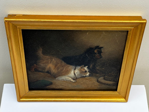 Oil Painting 2 Terrier Dogs On The Scent Ratting George Armfield C1867 - Cheshire Antiques Consultant