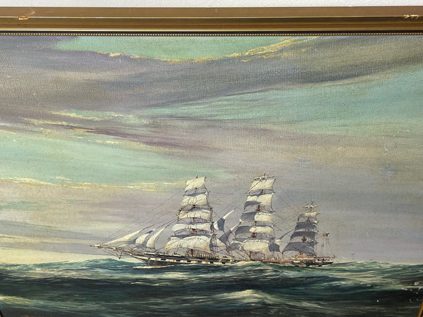 Oil Painting 3 Masted Clipper Sailing Ship "Loch Sloy" Follower of John Alcott - Cheshire Antiques Consultant