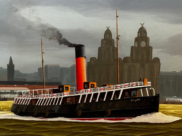 Oil Painting Alca Passenger Cargo Ship Yeoman Line & Ferry Claughton In Liverpool - Cheshire Antiques Consultant