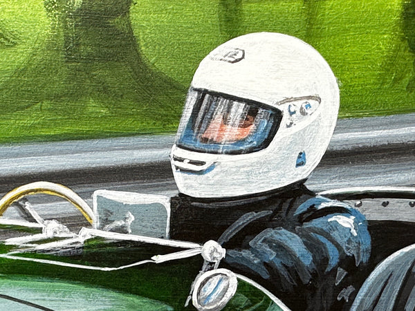 Oil Painting Automobile Lotus Past & Present Racing Cars Grand Prix - Cheshire Antiques Consultant