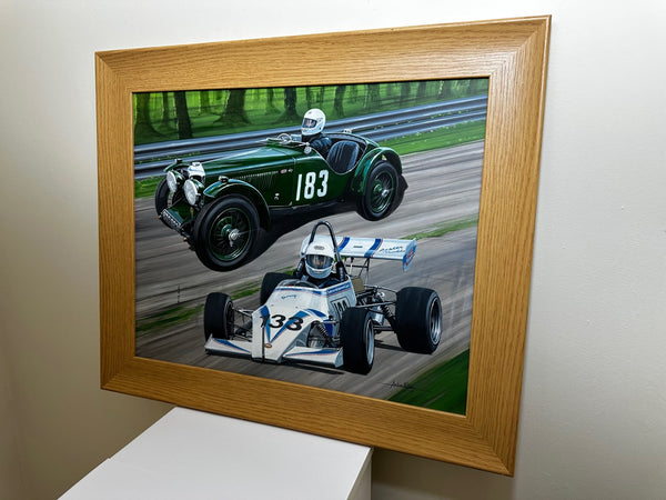 Oil Painting Automobile Lotus Past & Present Racing Cars Grand Prix - Cheshire Antiques Consultant