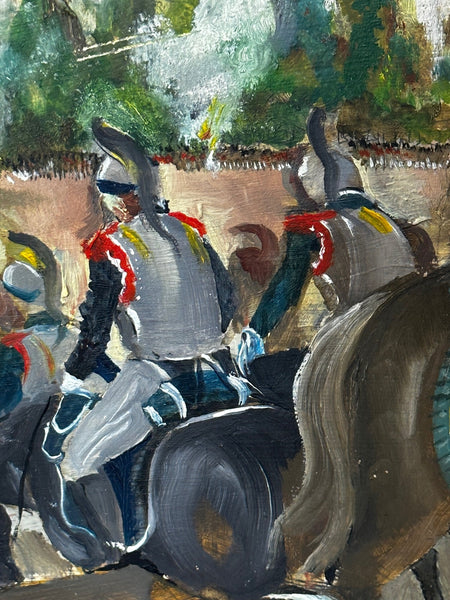 Oil Painting Battle Waterloo Red Coats Against French Napoleon & Ney Overlooking - Cheshire Antiques Consultant