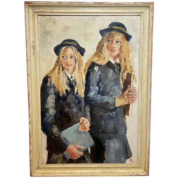 Oil Painting Dual Portrait Two School Girls By Margaret Ida Elizabeth Pullan - Cheshire Antiques Consultant