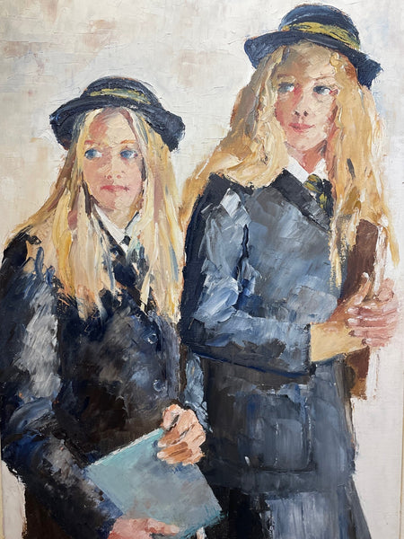 Oil Painting Dual Portrait Two School Girls By Margaret Ida Elizabeth Pullan - Cheshire Antiques Consultant