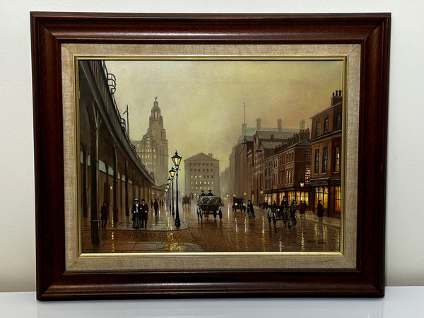 Oil Painting Edwardian Cityscape Liverpool The Strand in 1911 By Steven Scholes - Cheshire Antiques Consultant