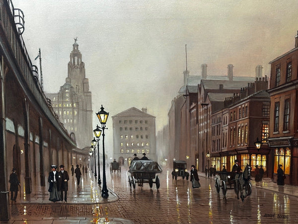Oil Painting Edwardian Cityscape Liverpool The Strand in 1911 By Steven Scholes - Cheshire Antiques Consultant