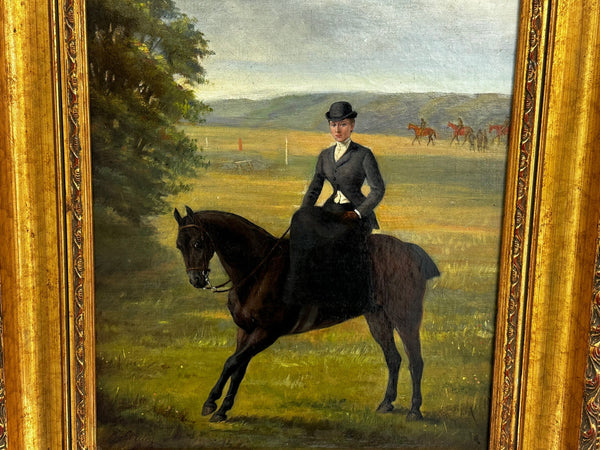 Oil Painting Equestrienne Portrait Lady Dorothea On Bay Hunter By Rosa Frances Corder - Cheshire Antiques Consultant