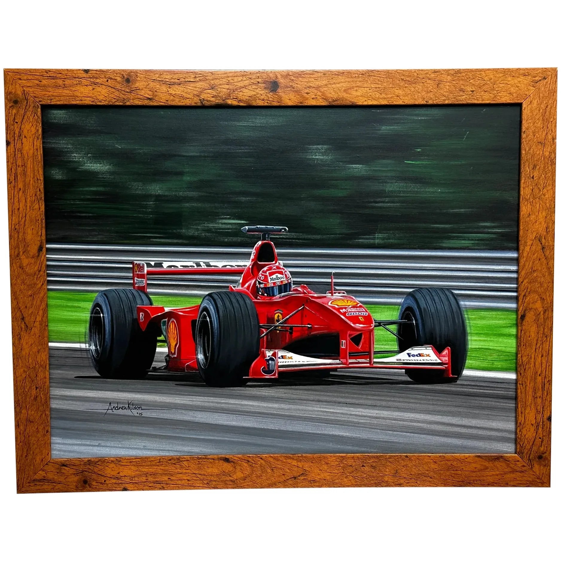 Oil Painting Ferrari Racing Car 2000 Monza Grand Prix Winner Michael Schumacher - Cheshire Antiques Consultant