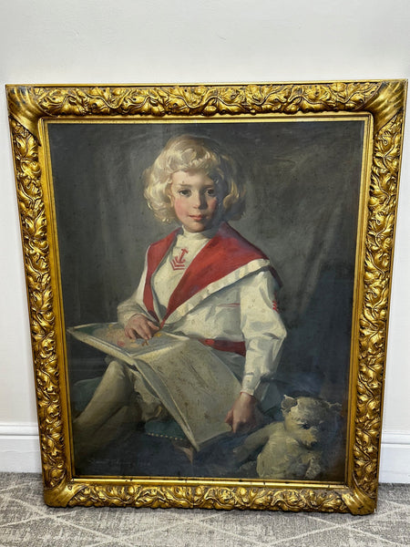 Oil Painting Girl Reading Story Book With Teddy Bear By David Alison RSA - Cheshire Antiques Consultant