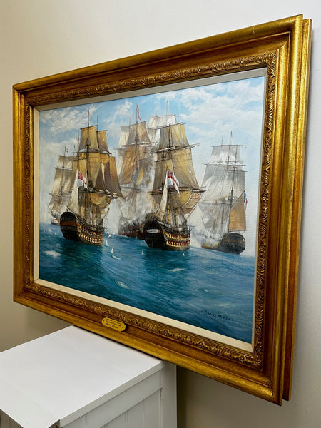 Oil Painting HMS Mars & HMS Belleisle Joining Fray Trafalgar 1805 by Barry Mason - Cheshire Antiques Consultant