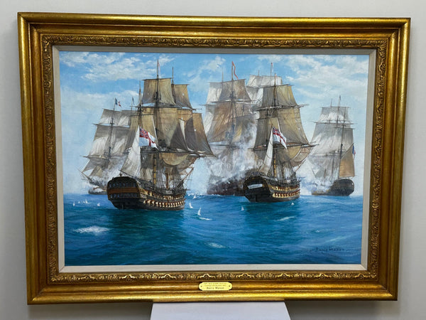 Oil Painting HMS Mars & HMS Belleisle Joining Fray Trafalgar 1805 by Barry Mason - Cheshire Antiques Consultant