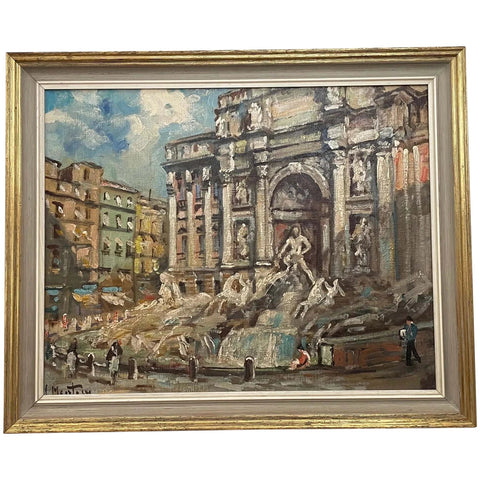 Oil Painting Impressionist Piazza Navona "Trevi Fountain" Rome" Carlo Montesi - Cheshire Antiques Consultant