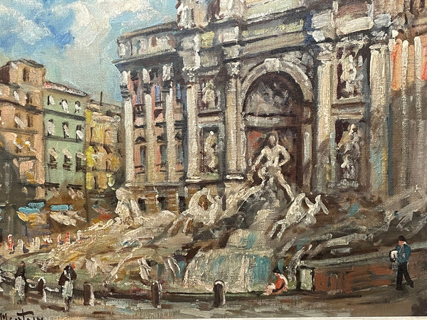 Oil Painting Impressionist Piazza Navona "Trevi Fountain" Rome" Carlo Montesi - Cheshire Antiques Consultant
