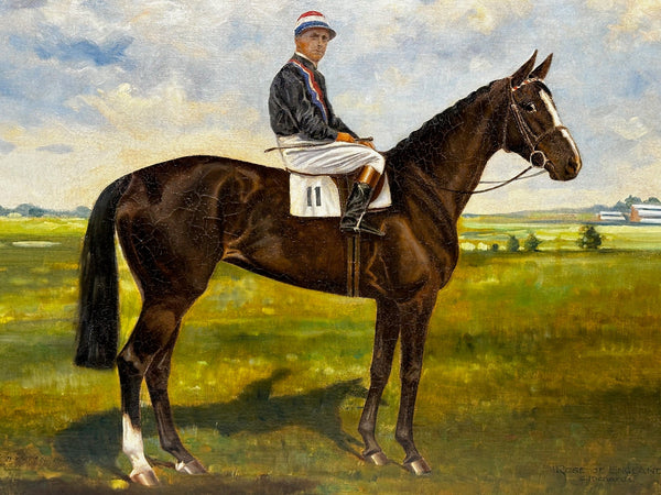 Oil Painting Jockey Sir Gordon Richards On Race Horse Rose of England At Newmarket - Cheshire Antiques Consultant